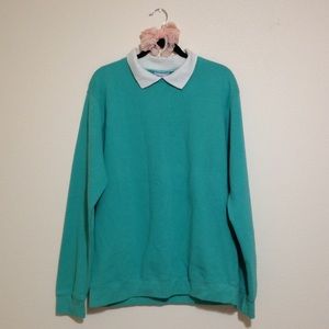 CARE APPAREL Vintage Mint and White Collar Oversized Sweater